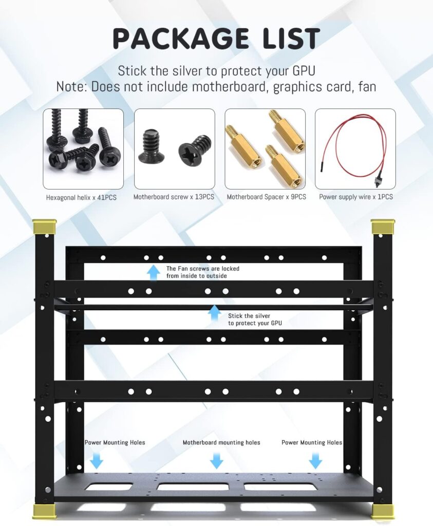 12GPU Mining Rig Frame, Open Air Miner Frame, Support to Dual Power Supply Easy to Assemble and Sturdy for Crypto Coin Currency Bitcoin ETH ETC ZEC, Fans  GPU is not Included