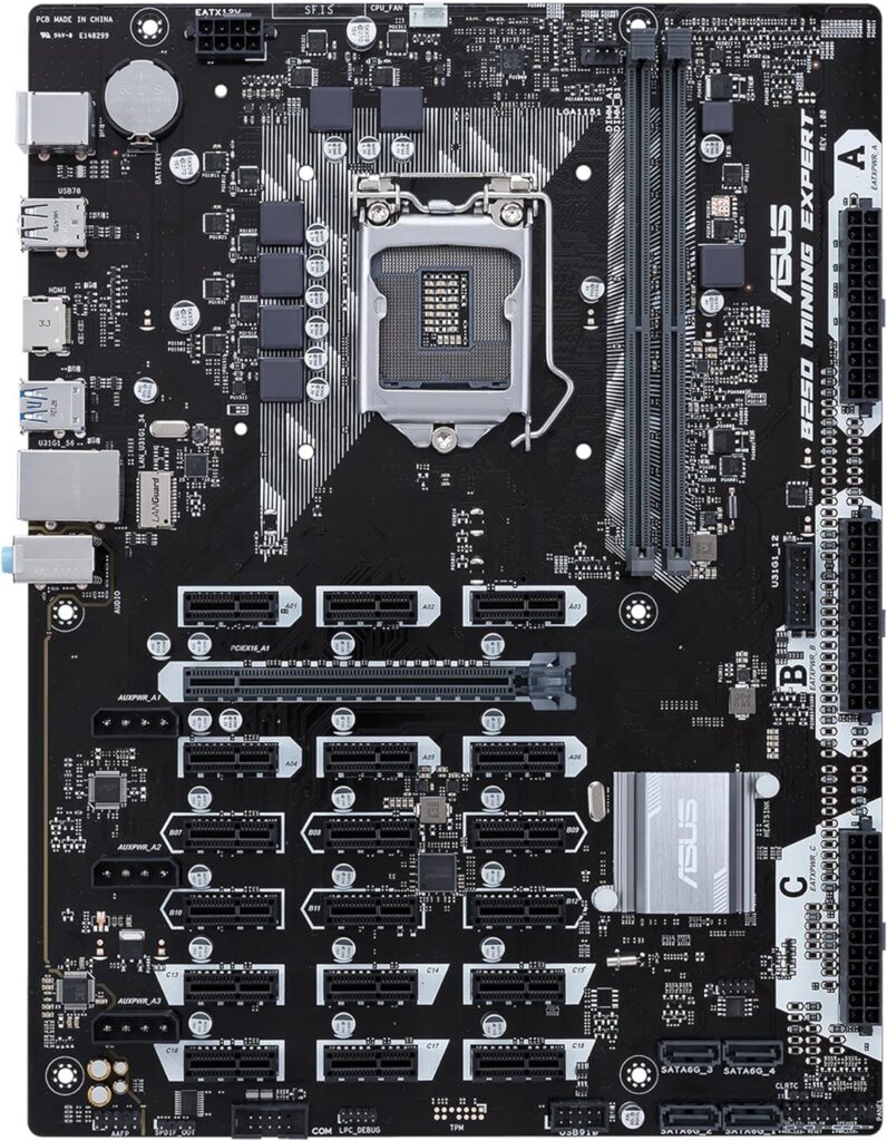 ASUS B250 MINING EXPERT LGA1151 DDR4 HDMI B250 ATX Motherboard for Cryptocurrency Mining (BTC) with 19 PCIe Slots and USB 3.1 Gen1