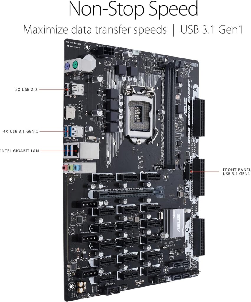 ASUS B250 MINING EXPERT LGA1151 DDR4 HDMI B250 ATX Motherboard for Cryptocurrency Mining (BTC) with 19 PCIe Slots and USB 3.1 Gen1