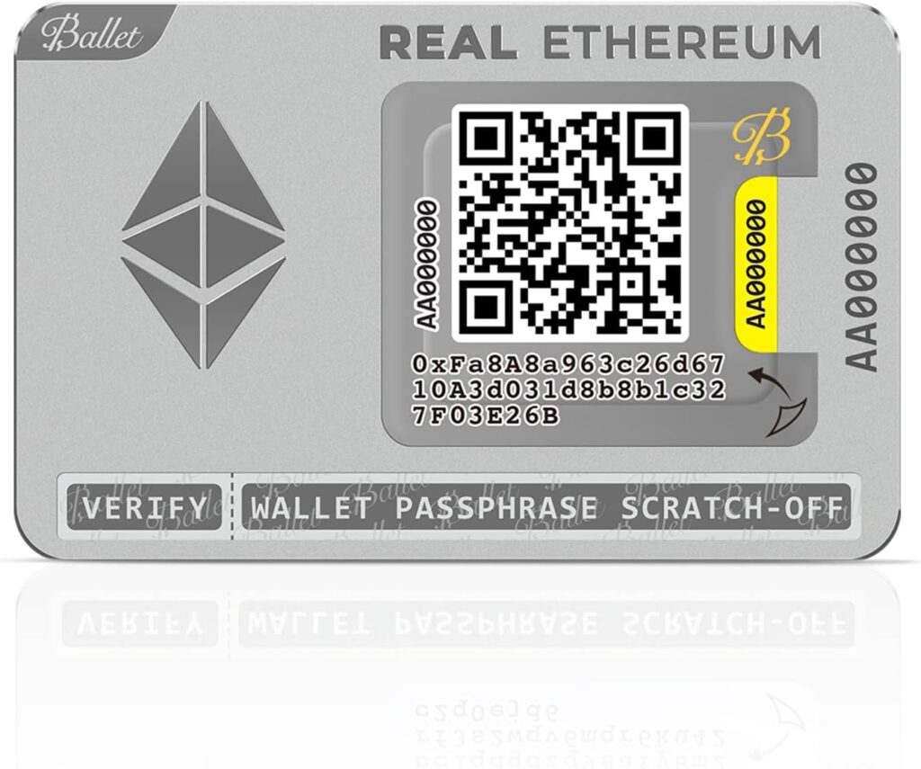 Ballet Real Bitcoin BTC and Ethereum ETH - The Easiest Crypto Cold Storage Card - Cryptocurrency Hardware Wallet with Secure Multicurrency and NFT Support, (Set of 2)