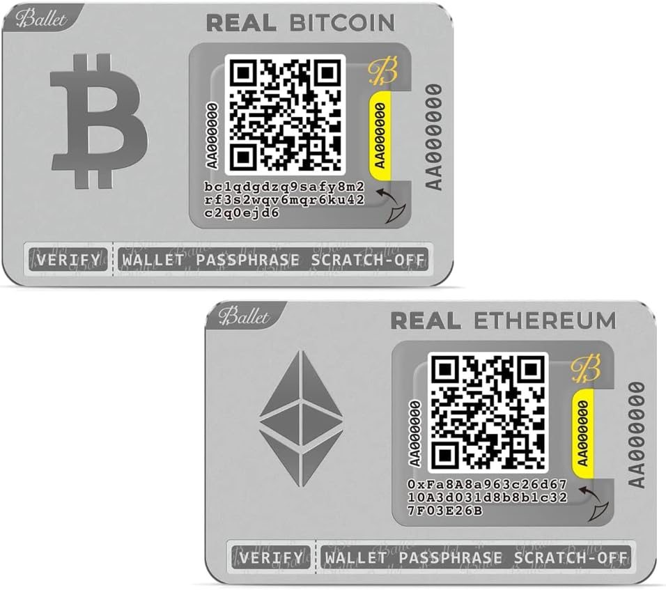 Ballet Real Bitcoin BTC and Ethereum ETH - The Easiest Crypto Cold Storage Card - Cryptocurrency Hardware Wallet with Secure Multicurrency and NFT Support, (Set of 2)