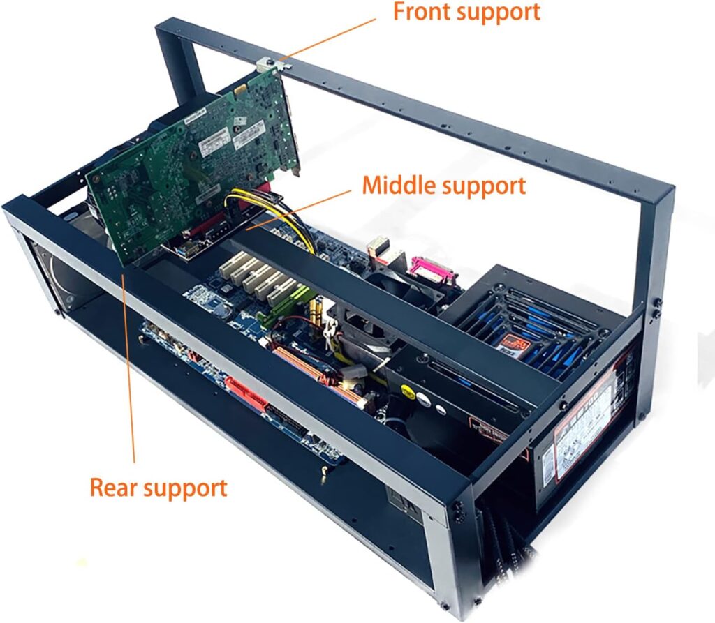 Sukiiter 8 GPU Mining Rig Frame, Steel Open Air Miner Mining Frame Rig Case Kit for Crypto Coin Currency Bitcoin ETH Ethereum ZCash Mining Accessories Tools with 1 X Screwdriver 4 X Corner Protector