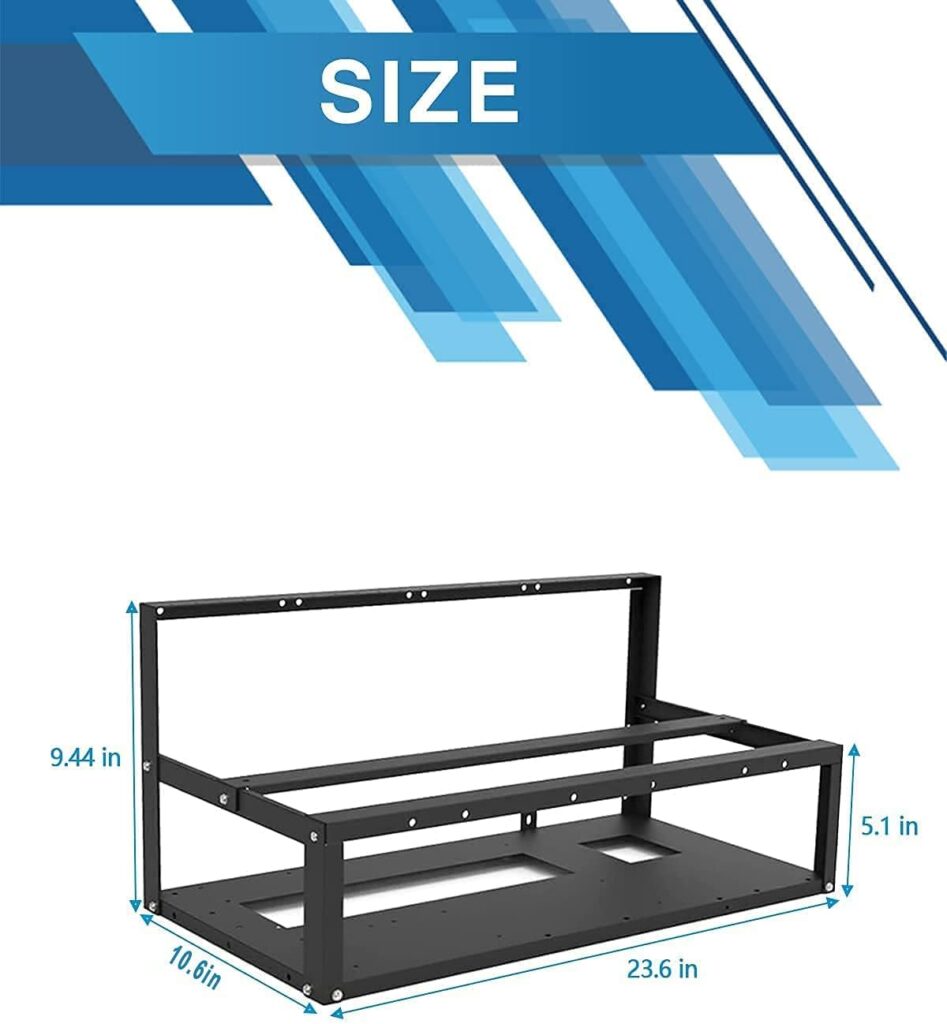 VINMEN Mining Rig Frame, 6/8 GPU Steel Open Air Miner Mining Rigs, Stackable Computer Case Miner for Crypto Coin Currency Bitcoin ETH ETC ZEC Mining Accessories Tools, Black