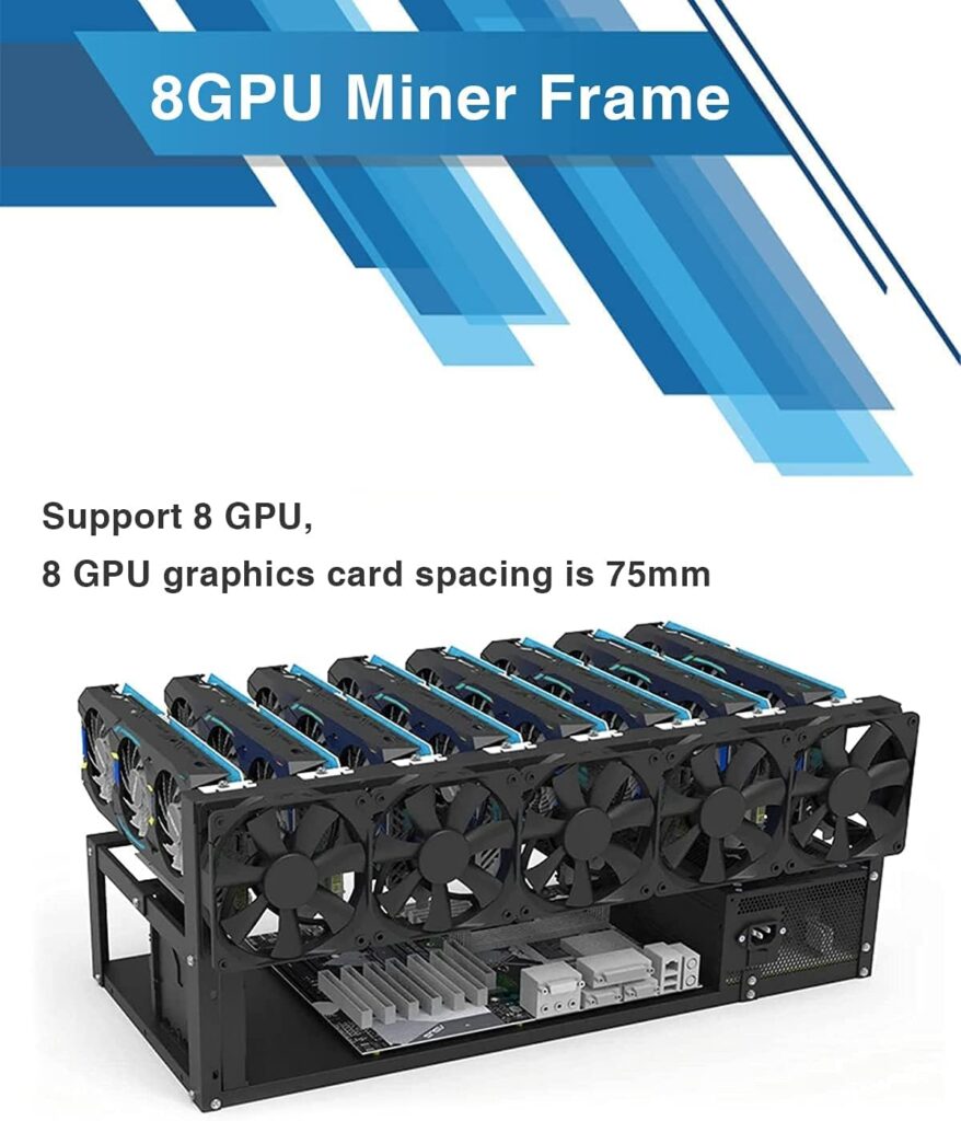 VINMEN Mining Rig Frame, 6/8 GPU Steel Open Air Miner Mining Rigs, Stackable Computer Case Miner for Crypto Coin Currency Bitcoin ETH ETC ZEC Mining Accessories Tools, Black