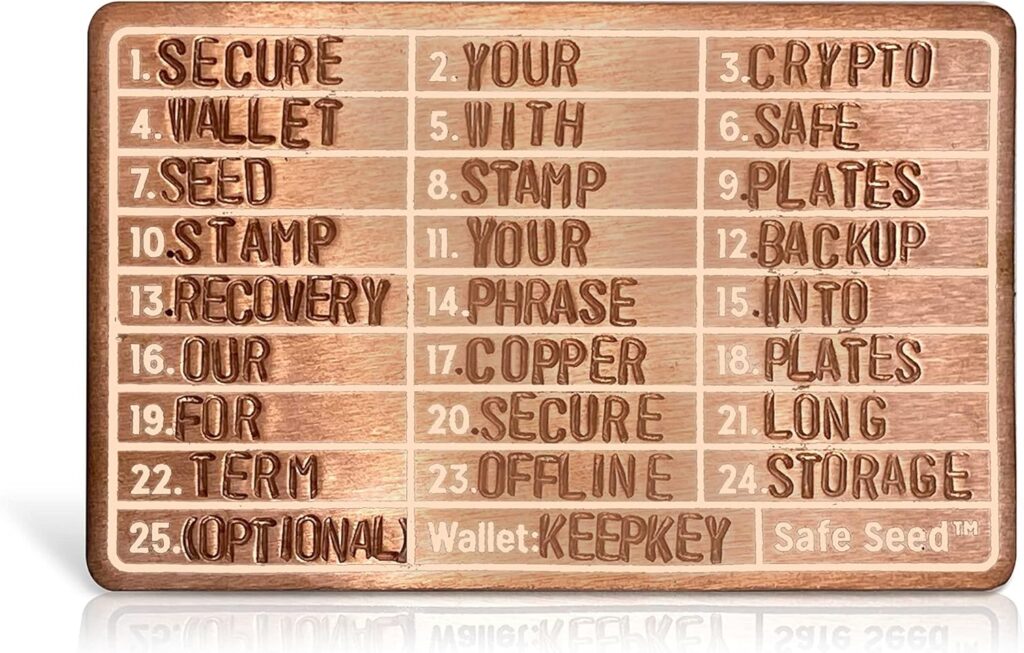 [Copper Edition] Safe Seed Crypto Metal Wallet Stamp Plate - 12-25 Words Recovery Passphrase Cold Storage Bitcoin Ethereum BNB Cardano Solana ERC20 BIP39 Ledger Trezor KeepKey Hardware Cryptocurrency